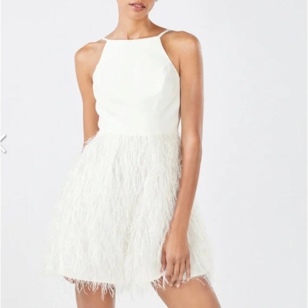 BCBG White Feathered Mini Dress